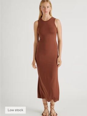 Quince Tencel Jersey Tank Maxi Dress Brown Sleeveless Midi/Maxi Side Slit Size M